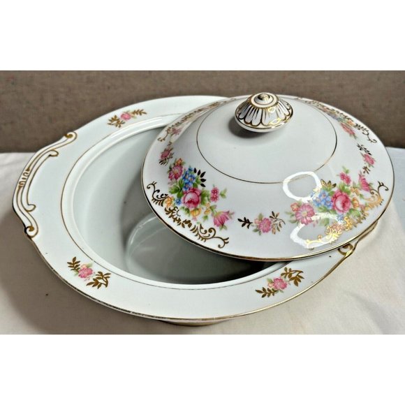 Maruichi China Serving Bowl Lid Set Rose Pattern Occupied Japan Replacement 40s - Picture 1 of 15